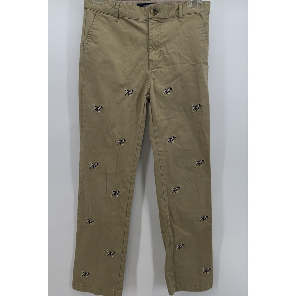 Boys‎ E-land Khaki Pants size 12 Embroidered Dogs Preppy Dress Adjustable